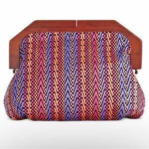 INC Mini wood woven Shoulder handbag blue purple mustard stripes